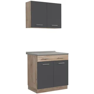 Homestyle4u Küchenzeile 80 cm Braun/Grau