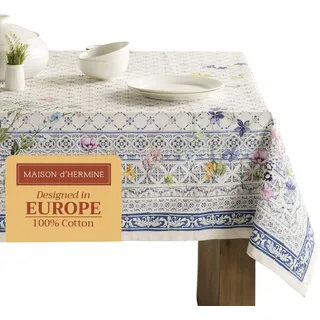 Maison d' Hermine Tischdecke 140cm x 180cm 100% Baumwolle, dekorative, waschbare, quadratische Tischplatte, Ostertischdecken für Küche, Hochzeit, Restaurant, Faience – Frühling/Sommer
