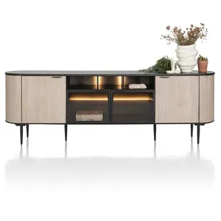 XOOON Aramon Sideboard inkl. 2 Türen + 2 Glastüren mit LED Metall/HPL