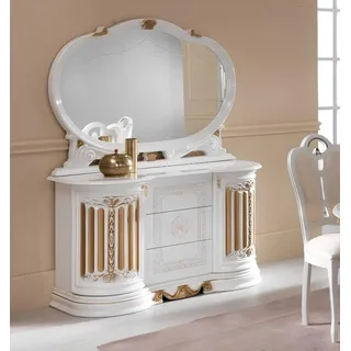 Klassische Kommode Anrichte mit Spiegel xxl Schrank Sideboard Italienische Möbel - Weiß