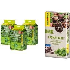 Floragard Aktiv-Grünpflanzen- und Palmenerde 3x20 L • 60 L & Bio-Erde Aromatisch 1x40 Liter - für Anzucht und Aussaat sowie für Kräuter - torffrei und vegan