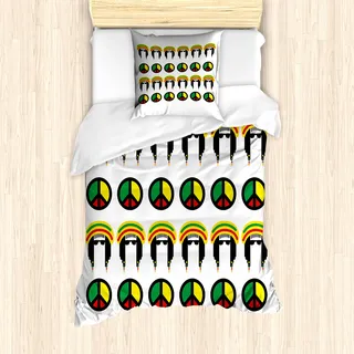 ABAKUHAUS jamaikanisch Mantele, Bunte Reggae, Milbensicher Allergiker geeignet mit Kissenbezügen, 135 cm x 200 cm - 80 x 80 cm, Mehrfarbig