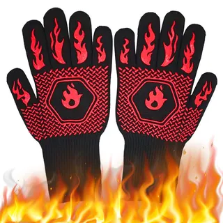 Ksvaye Grillhandschuhe Hitzebeständig Bis 800°c Feuerfeste Handschuhe Hitzebeständige Handschuhe Kochhandschuhe Ofenhandschuhe für Backen Grillen Küche BBQ Outdoor (Schwarz)
