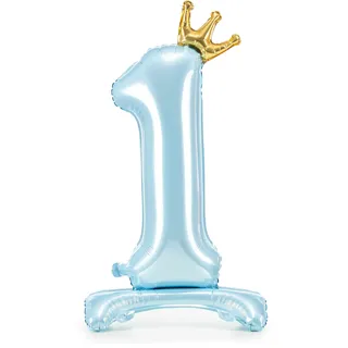 Decoraparty Luftballon Hellblau auf den Füßen Nummer 1 Stand, Folie Ballonblau, für Männlich, Aluminium, aufblasbar, mit Luft für Party, Höhe: 84 cm, Geburtstag, Jahrestag, Abschlussfeier, Kinder