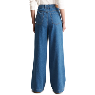 Weite Jeans MARC O'POLO DENIM "Model Tomma", Damen, Gr. 31, Länge 32, blau (medium blau), Denim/Jeans, Obermaterial: 100% Baumwolle, relaxed fit lang, Jeans Weite Jeans, High Pleated Waist, Wide Leg