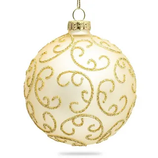 SIKORA Highlights 4er Set ausgefallene Christbaumkugeln aus Glas Champagner besondere Weihnachtskugel Christbaumschmuck, Farbe | Modell:Modell Florenz Champagner, Höhe in cm:8 cm