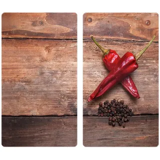 Allstar Herdabdeckplatte aus Glas, 2er Set, für Glaskeramik- und Induktionskochfelder, Herdabdeckung, Glasschneidebrett & Spritzschutz für die Küchenwand mit Motiv, 30 x 52 cm, Mod. Pepper