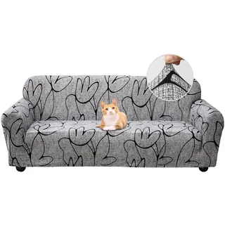 Jaotto Sofabezug 3 Sitzer Elastischer Stretch Spandex Sofa Überwürfe Sofahusse Antirutsch Waschbar Sofaschoner Couchbezug für Sofa mit Armlehne,Grauer Stil