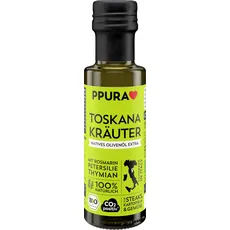 PPURA Bio Natives Olivenöl Extra Toskana Kräuter | Italienisches Oliven Öl mit Rosmarin, Petersilie & Thymiam | 100% Natürlich, Ohne Zusatzstoffe und Aromen | Kaltgepresst & Lichtgeschützt | 100ml