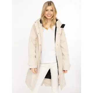 Kurzmantel ZWILLINGSHERZ "Keep Smiling", Damen, Gr. L, beige (creme), Web, Obermaterial: 100% Polyester, unifarben, oversize ca. Mitte Oberschenkel, ohne Ausschnitt, gerader Abschluss, Mäntel Kurzmantel, Kapuze, verdeckter Reißverschluss, Oversize
