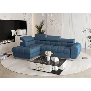 Ecksofa Schlafsofa BASTIEN in Stoff Aragon Blau Ottomane Links - Blau