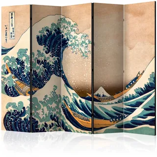 Muralo Paravent Akustik 5-tlg 225x172 cm Meereswellen im Japanischen , Multicolor , Holz, Textil , Wasser/Strand/Meer , Rechteckig , 225x172x3 cm , Wohnzimmer, Raumteiler, Paravents