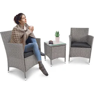 di volio Polyrattan Balkonmöbel-Set SIENA - Balkon-Set mit Tisch & 2 Sesseln - Lounge Gartenmöbel-Set für Garten und Terrasse - Lounge-Set in Rattan-Optik - Grau, Dunkelgrau
