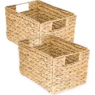 Famanu Aufbewahrungskorb aus Wasserhyazinthe und Seegras - Set von 2 - Größe M - 32 x 23 x 20 cm