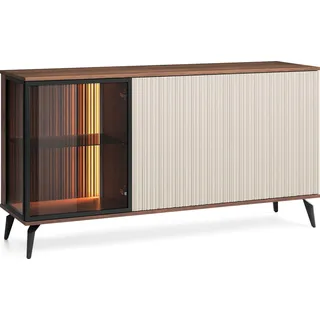 Masseno Kommode TRAMONTO 154 cm Sideboard und 3 Türen für Wohnzimmer Schlafzimmer Modern 154x39x80 cm Nussbaumfarben / Kaschmir - Dunkelbraun
