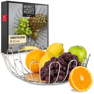 Moritz & Moritz Obstschale Silber Modern 32cm - Obstkorb Silber Metall – Korb für Geschenke, Früchte, Gemüse und Brot