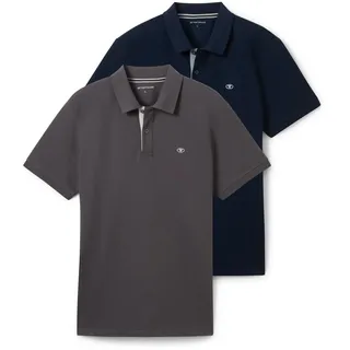 TOM TAILOR Herren Doppelpack Poloshirt Basic mit Logo Print,10899 - Tarmac Grey, M