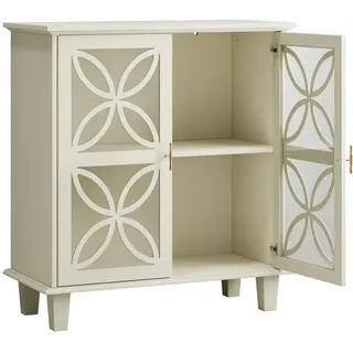 Okwish Sideboard 80/38/87 cm creme aus MDF und Holzwerkstoff mit Hartglastüren , Creme , 80x87x38 cm , Kleinmöbel, Kommoden, Sideboards