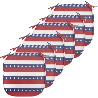 ABAKUHAUS 4. Juli Polster für Esszimmerstühle, Amerikanische Flagge Motiv, Dekoratives wasserfestes Kissen mit Riemen für Küchensitze, 40 cm x 40 cm-6er Pack, Violettblau Weiß Rubin