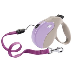 Ferplast Hundeleine AMIGO MEDIUM, Rollleine mittelgroße Hunde bis 25 kg. Schnur max. 5 m. Einzelner Verriegelungs- und Entriegelungsknopf, beige, Violette Abdeckung