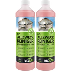 BIOLAB Bio Allzweckreiniger Konzentrat 1:40 (2 x 1 Liter) Allzweck Reinigungsmittel, Universal Küchenreiniger, Putzmittel Reiniger für den ganzen Haushalt, Universalreiniger