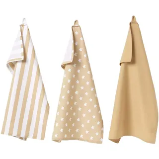 Homescapes Geschirrtücher Sterne, 3er-Set, 100% Baumwolle , Beige , Textil , Stern/Sternzeichen , 50x70 cm , Oeko-Tex® Standard 100 , Heimtextilien, Geschirrtücher & Schürzen, Geschirrtücher