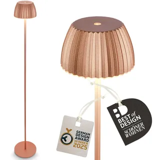 Briloner - Riffle LED Stehlampe kabellos IP44 mit Touch, dimmbar, Memoryfunktion, Akku tauschbar, Akku Stehleuchte, Leselampe, Wohnzimmerlampe, German Design Award Winner, 19x124 cm, Kupferfarben