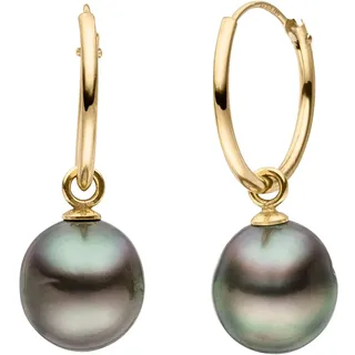 Firetti Paar Creolen »Schmuck Geschenk Gold 375 Ohrschmuck Creole« Made in Germany - mit Tahitizuchtperle - Einhänger abnehmbar, schwarz