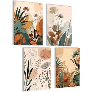 Boho Wanddeko Set - Abstrakte Bilder Poster Aesthetic Bilderset für Yoga und Wohnzimmer - Blumen Wandbilder