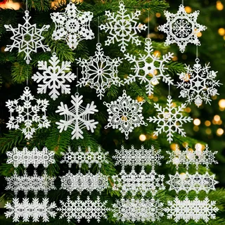 HunnmingRe Häkel-Schneeflocken-Ornamente, Winter, gehäkelt, Schneeflocke, Großpackung, 12 Stile, Hängedekoration für Winterdekorationen, Baum, Wand, Urlaub, Party, gewebtes Geschenk, Weiß, 48 Stück