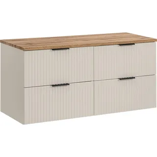 Badezimmerschrank 120 cm mit Arbeitsplatte aus mattem Kaschmir-Eiche Wotan
