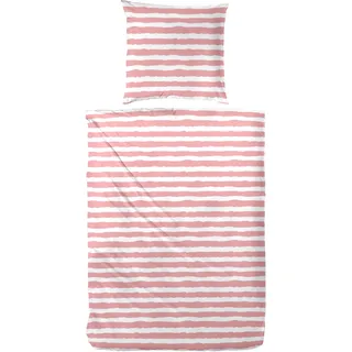 Primera Baumwoll-Bettwäsche Uni-Streifen Rot 155 x 220 cm + 80 x 80 cm