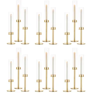 Sziqiqi 18 Stück Kerzenständer Stabkerzenhalter Gold mit Glas für Hochzeitstisch Deko - 48cm Modern Kerzenhalter mit Glas Dekorative kerzenleuchter für Kamin Mantel Wohnzimmer Tischdeko