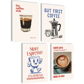 mojoliving Poster Kaffee Bilder Kaffee Bild Wandbilder Küche Bilder für die Küche Deko (Coffee Club, 4x A4 | ohne Rahmen)