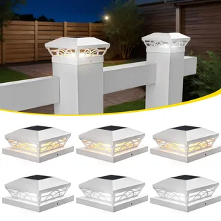 ILIKEPOW 6 Stück Solar Pfostenleuchte 9x9 10x10, 2 Modi Solar Pfostenkappen, IP65 Wasserdichte Pfostenlichter Solar für Holzpfosten, Zaun, Terrasse, Garten (Kaltweiß 6000K & Warmweiß 3000K)