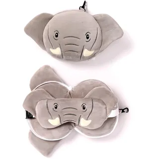 relaxeazzz Reisekissen, rund, aus Plüsch, Elefant, und Augenmaske, Unisex, Einheitsgröße, Unisex, Taille Unique