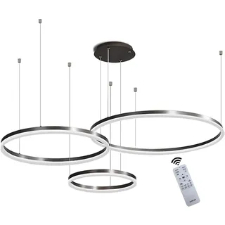 WayLuoung Metall LED Kronleuchter | 3 Kreise 40+60+80cm | 90W Rings Deckenhängelampe, Dimmbare Fernbedienung 3000–6000K, Acryl Schirm Pendelleuchte, Wohnzimmer Schlafzimmer Foyer Esszimmer【Schwarz】