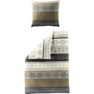 BIERBAUM Bettwäsche »3751« 2 Stk. tlg. 100 % Baumwolle, pflegeleicht, kuschelig warm, mit Schneeflocken BIERBAUM gold B/L: x cm