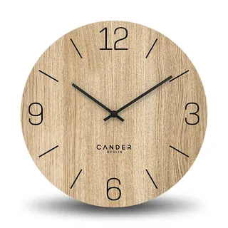 Cander Berlin MNU 2740 D XXL Wanduhr Holz lautlos 40 cm modern Eichenfurnier Vintage ohne Ticken groß Wohnzimmer Küche analog