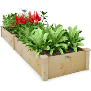 COSTWAY Hochbeet Gartenbeet Holz, 240 x 60 x 25 cm, Pflanzkasten für Gemüse, Blumen, Kräuter, Früchte, Blumenkasten Blumenbeet Kräuterbeet Pflanzbeet für Hinterhof, Garten, Rasen - Naturbelassen