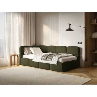 Selsey Polsterbett 90x200 cm Links mit Bettkasten Jugendbett für Kinderzimmer Inkl. HR30 Matratze Stabiler Kiefern Fichtenholzrahmen Gepolstetes Kopfteil Komfortabel & Praktisch Olivgrün
