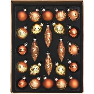 Valery Madelyn Weihnachtskugeln,24stück weihnachtskugeln Glas Weihnachtskugel mit Geschenkpaket, Weihnachtsbaumschmuck Christbaumschmuck mit Aufhänger,deko Weihnachten,Thema Bronze