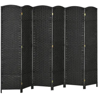 Homcom Paravent 6-teilig 240 x 170 cm Raumteiler Trennwand aus Kiefernholz Schwarz , Kunststoff , 1.6x170x240 cm , Wohnzimmer, Raumteiler, Paravents