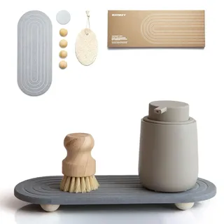 riomzy Sofort trocknender Spülbecken-Caddy Organizer – wasserabsorbierendes Steintablett für Küche, Badezimmer, Arbeitsplatte, schnell trocknender Spülbecken-Caddy (mit Holzfüßen und natürlichem