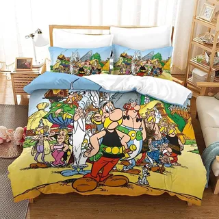 Zbeiba Bettwäsche 135x200 Bettbezug Set Astarix Anime Muster Bettwäsche Sets Weiche Mikrofaser Bettbezug 2 Kissenbezüge für Kinder Jugen(A1,135x200cm+2x80x80cm)