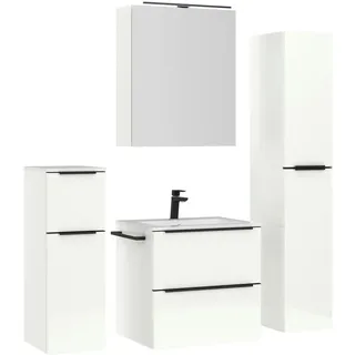 Nobilia Badezimmer , Schwarz, Weiß Hochglanz , Metall , 5-teilig , 5 Fächer , 3,2 Schubladen , G , 121 cm , Goldenes M, Made in Germany , Griffeauswahl, hängend, Zusatzausstattung erhältlich, Typenvielfalt , Badezimmer, Badmöbelsets & Badmöbelserien, Badmöbel-Sets