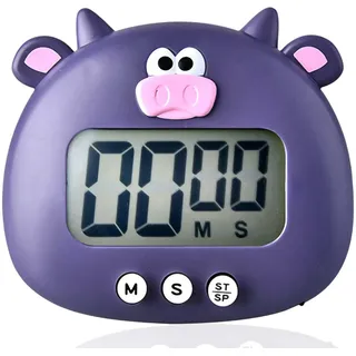 Niedliche Cartoon-Tier-Digital-Timer, Eieruhr Küchentimer Countdown-Timer, Kinder-Timer, LCD-Display, Magnetischer Küchentimer Mit EIN-/Aus-Schaltern Für Küche, Kochen, Backen(Lila)