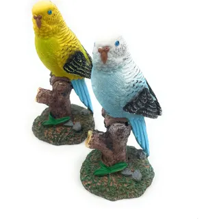 Onwomania Polyresin Figur Wellensittich zweifach Strandvogel Vogel Tier Dekofigur aus Polyresin Gelb 9,5 cm