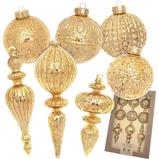 Christbaumschmuck KREBS GLAS LAUSCHA "Antikes Mercury Glas Sortiment", gold, B:30cm H:9cm T:44cm, Glas, Weihnachtsbaumschmuck, Christbaumschmuck, Christbaumschmuck aus Glas, mundgeblasen, handgefertigt