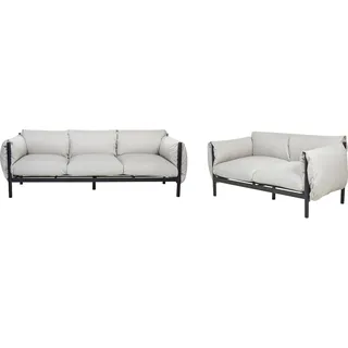 BELIANI Lounge Set Hellgrau und Schwarz Aluminium 2-teilig für 5 Personen mit Kissen Stoff 2er und 3er Sofa Outdoor Terrasse Garten Ausstattung Möbel - Grau, Schwarz